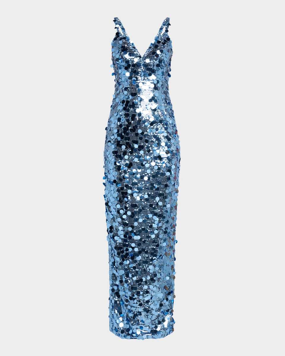 Allegra Deep V-Neck Sequin Column Gown